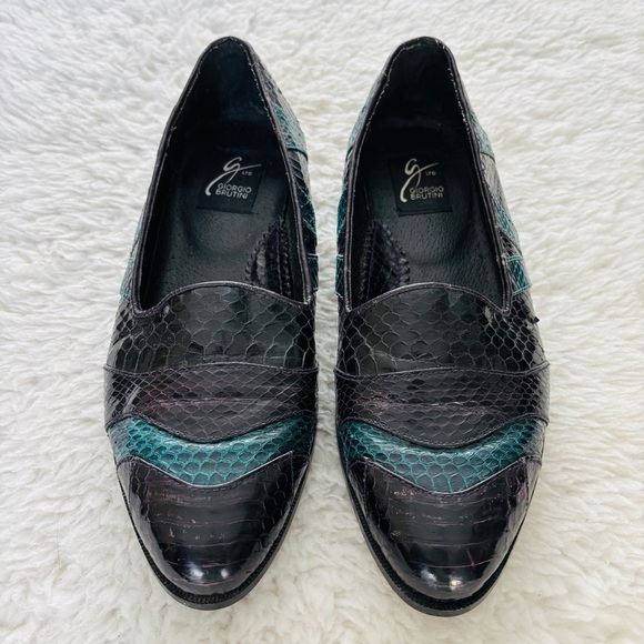 Giorgio Brutini Snakes skin Black/Teal Genuine Leather Slip On Shoes size 8.5 main image 13